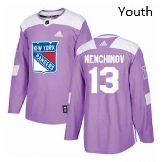 Youth Adidas New York Rangers 13 Sergei Nemchinov Authentic Purple Fights Cancer Practice NHL Jersey